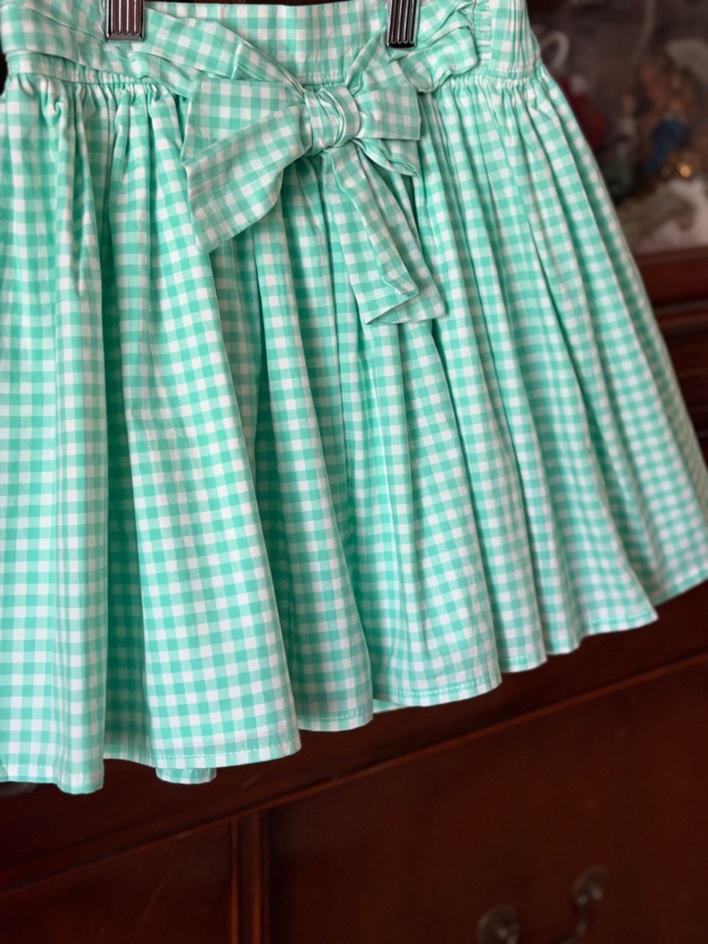 NWT’s Carter's Teal aqua Gingham fully lined Girls Circle Skirt with Waist Bow - Picture 3 of 10
